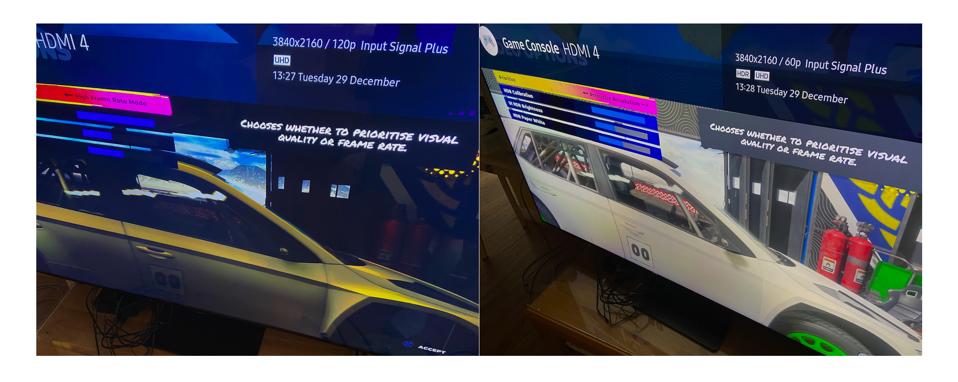 Head to head PS5/Q90T Dirt 5 120Hz/60Hz screenshots