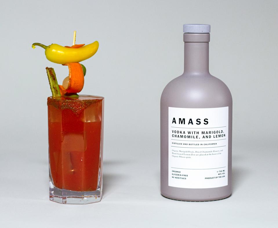 AMASS bottle and Bloody Mary glass