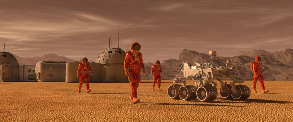 Mars colony. Expedition on alien planet. Life on Mars.