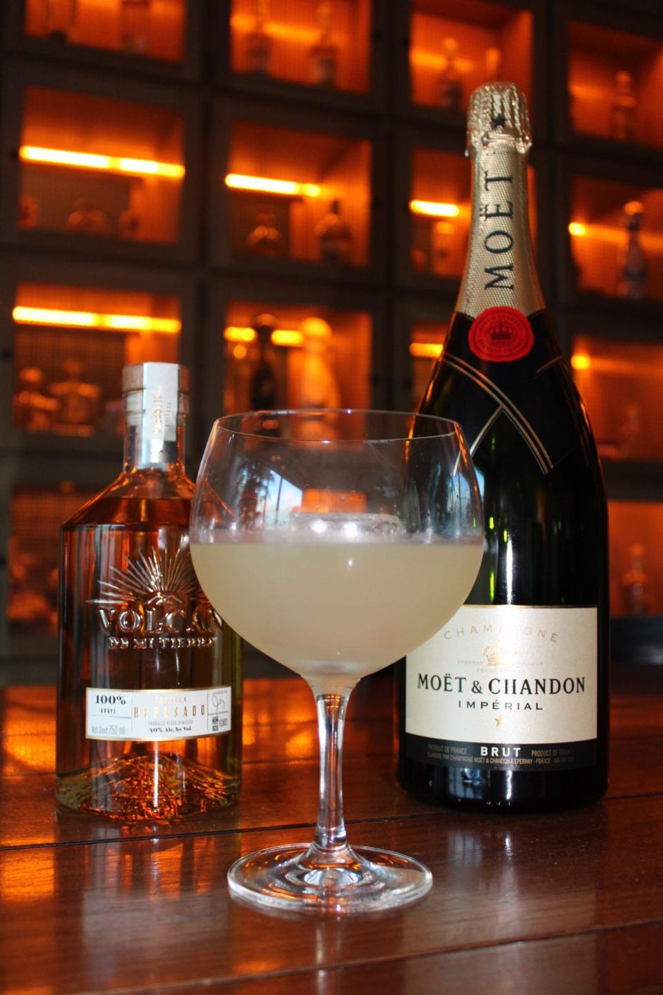 Champagne cocktail at bar