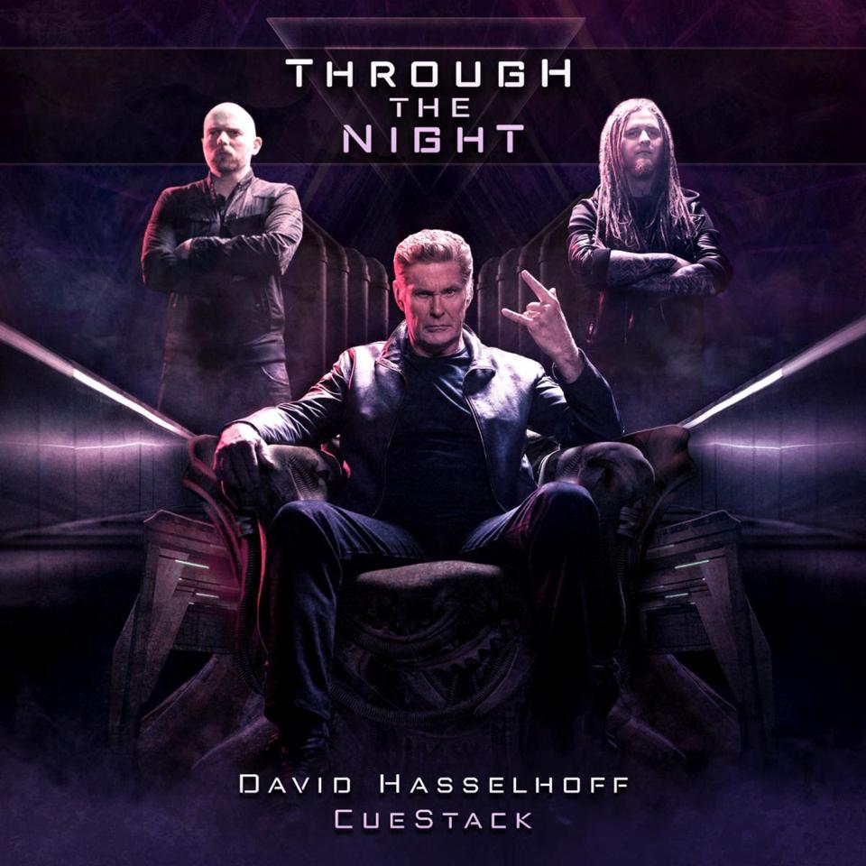 Actor and singer David Hasselhoff (center) teams with Austrian rock duo CueStack on the new single ″Through the Night,″ now available on streaming platforms and via the official CueStack with limited edition and signed merch.
