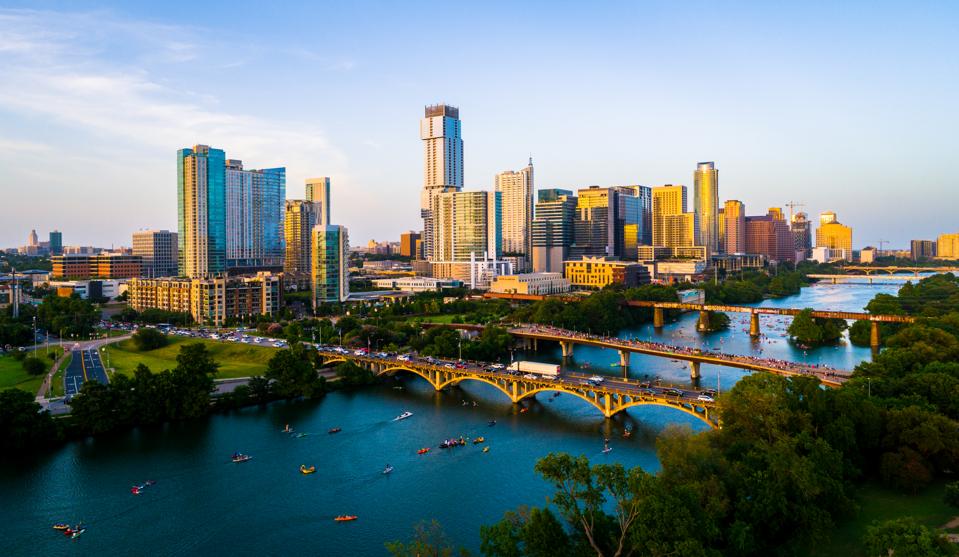 Golden Austin Texas sunset over Cityscape, best destinations 2021, where to travel in 2021