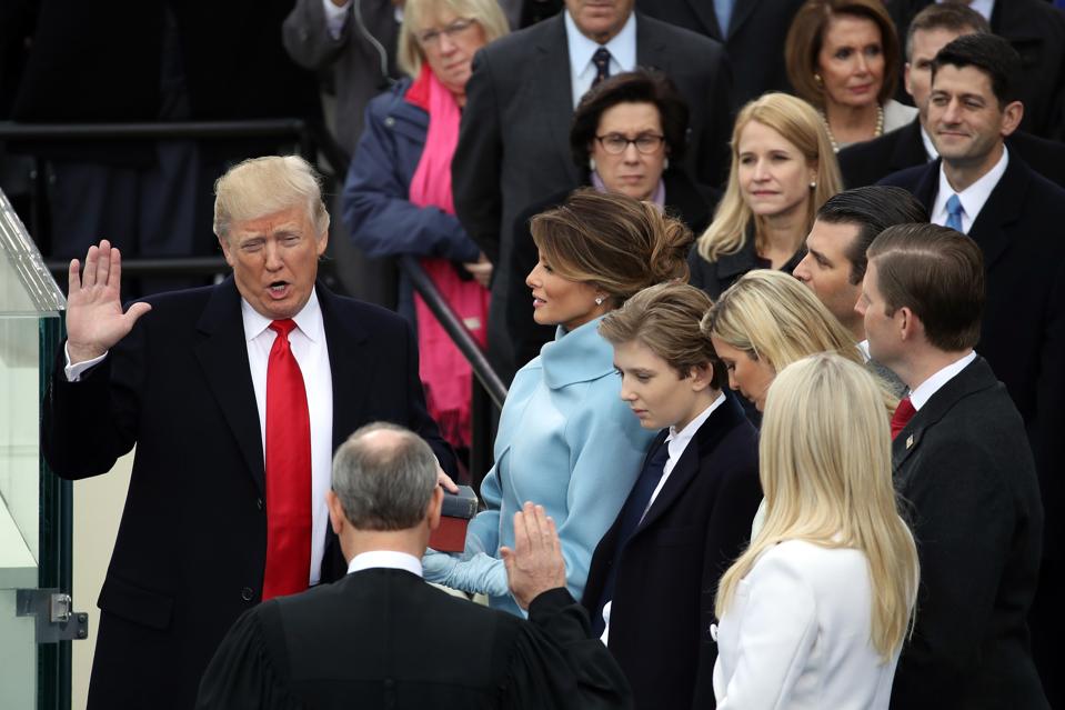 President Donald Trump, in January 2017, swearing the oath to support and defend the U.S. Constitution.