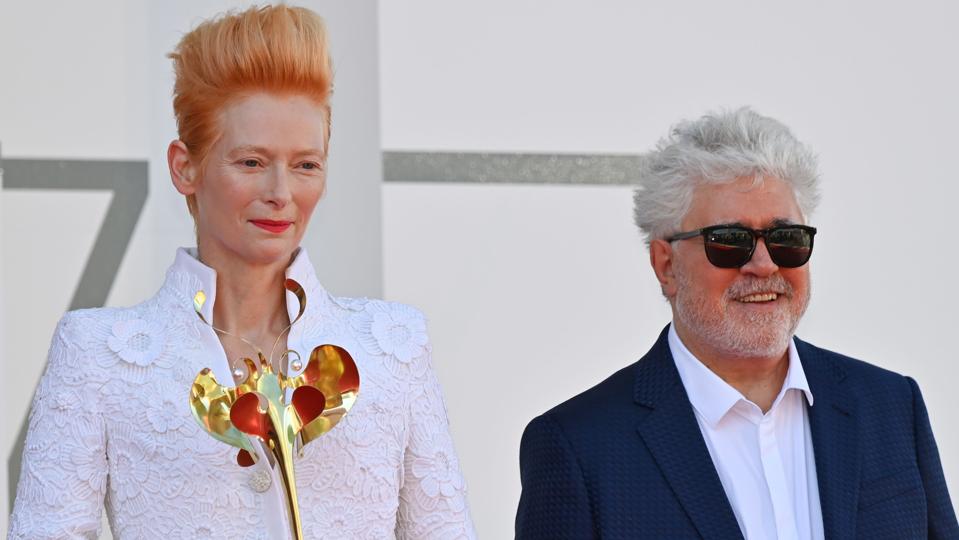 Tilda Swinton and Pedro Almodovar present ″The Human Voice″ at the Venice Film Festival.