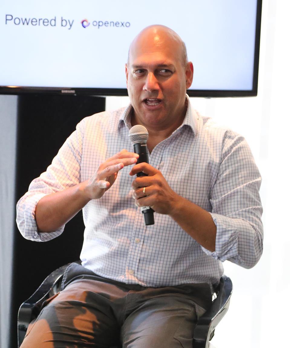 Silicon Valley veteran, Salim Ismail, speaks at a conference aimed at addressing SDG 'Moonshots' at the UN Headquarters
