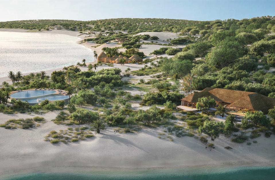 An aerial view over Kisawa Sanctuary on Mozambique's Benguerra Island.