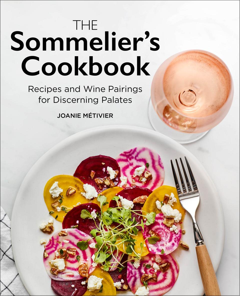 Image of beets and glass of rose with book title The Sommelier's Cookbook