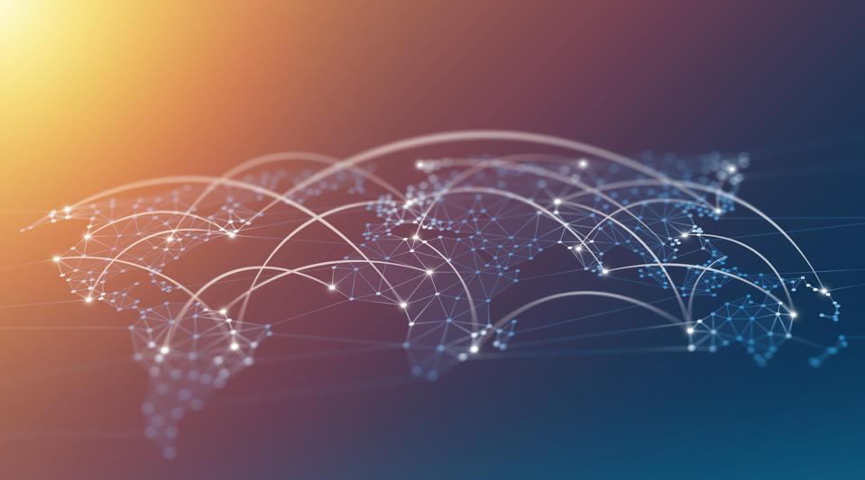 Network Connections World Map Polygon Graphic Background with Connected Lines