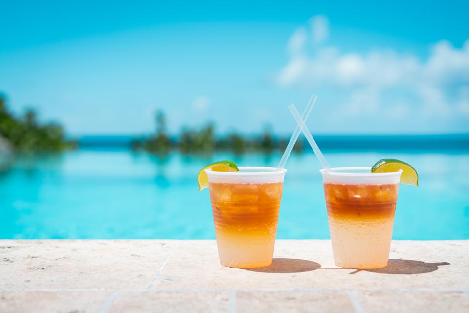 Poolside drinks at a tropical resort