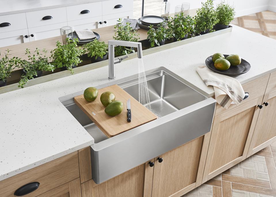 Kitchen island with built-in planter.