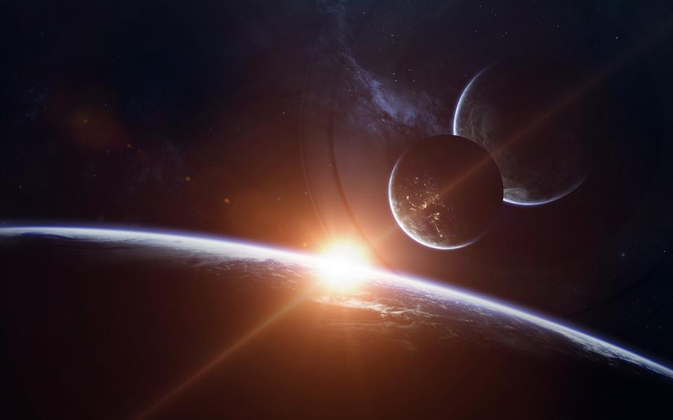 Science fiction space wallpaper, incredibly beautiful planets, galaxies, dark and cold beauty of endless universe. Elements of this image furnished by NASA