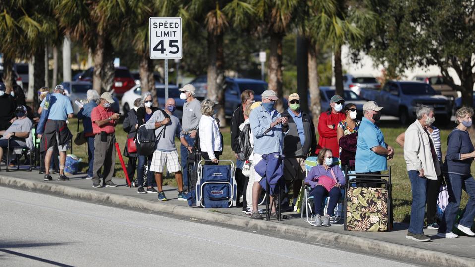 Senior Citizens Line Up For Vaccinations Administered By Florida Department Of Health