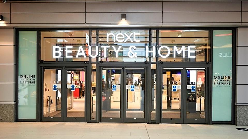 Next Beauty & Home store front in Watford, England.