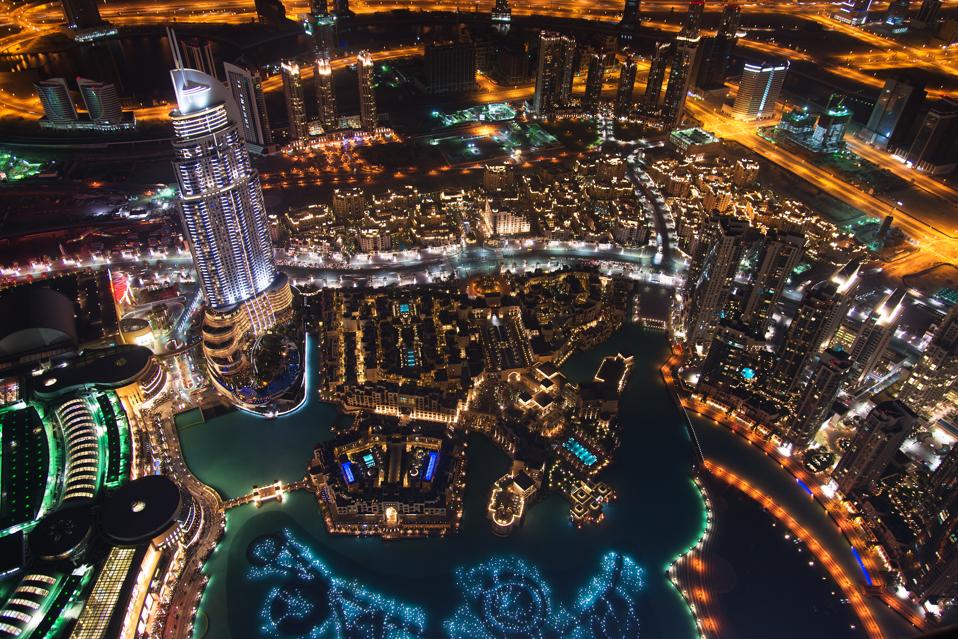 Night Aerial View of Downtown Dubai