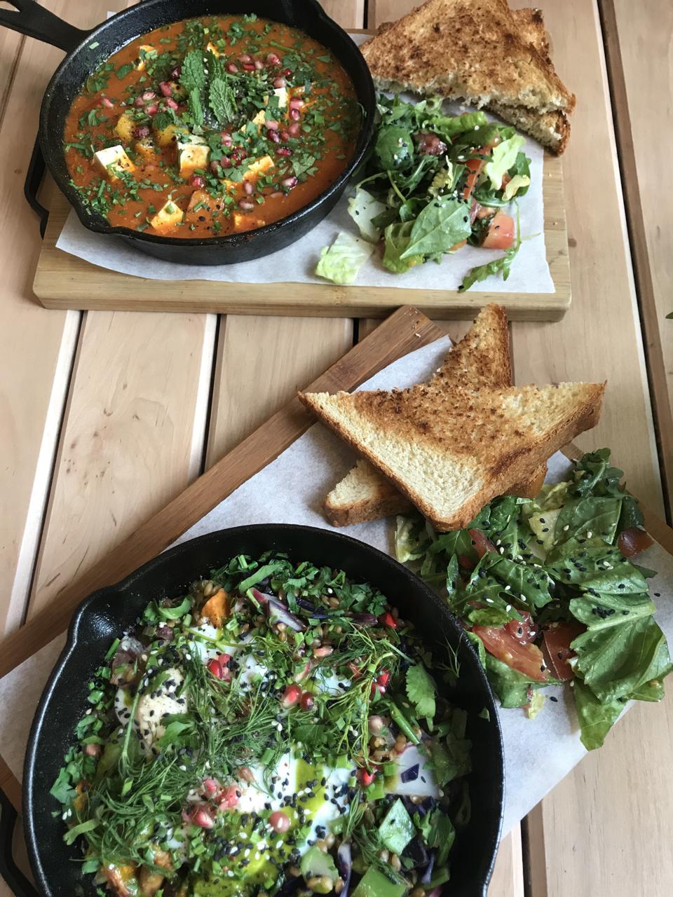 Laka Happy Bar restaurant in Gdansk Poland serves shakshuka, vegetable hash for breakfast