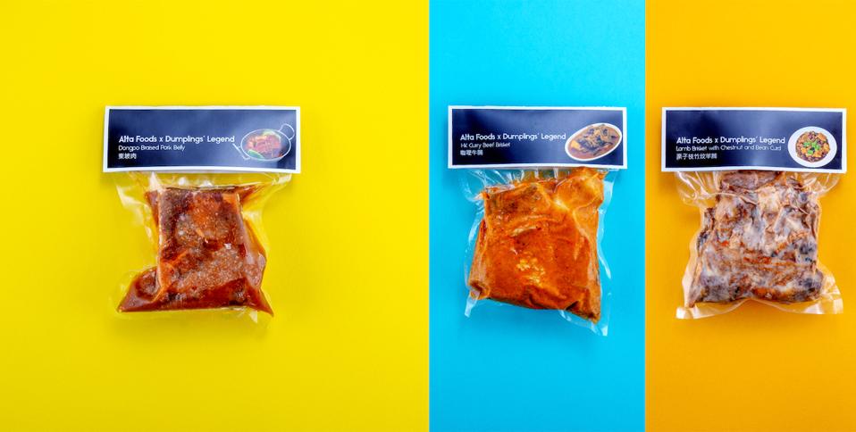 three bags of frozen food