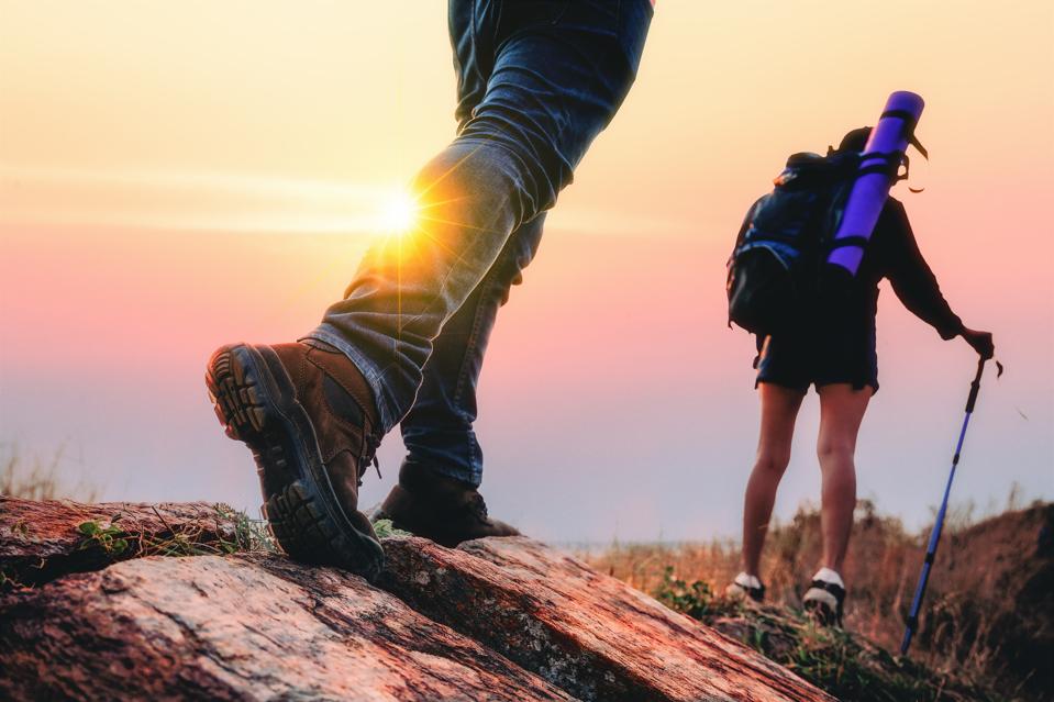 Hiking in the forest during summer.