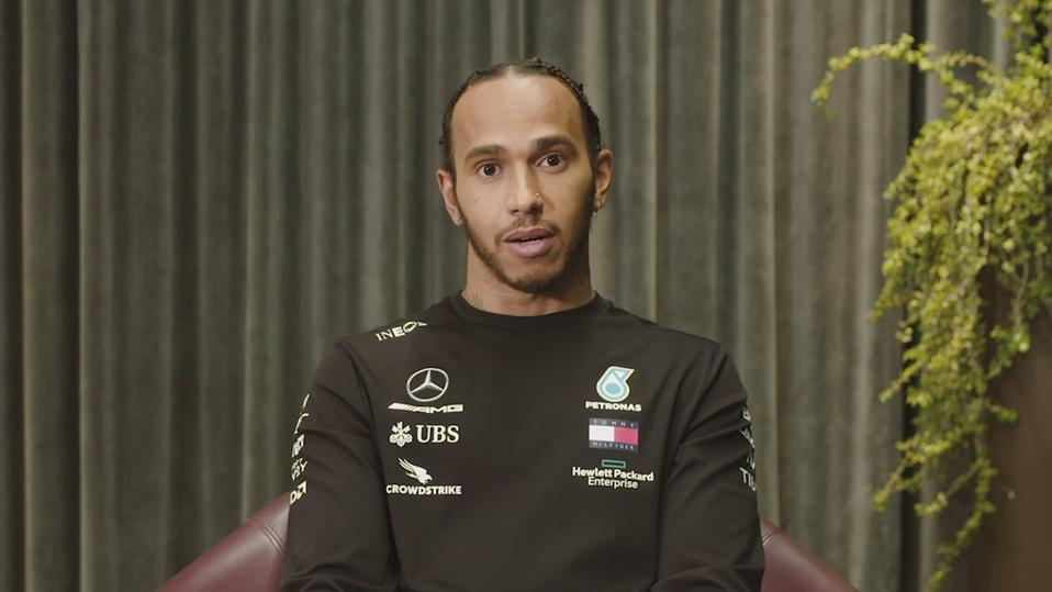 A picture of Lewis Hamilton at the CES 2021 AMD Keynote