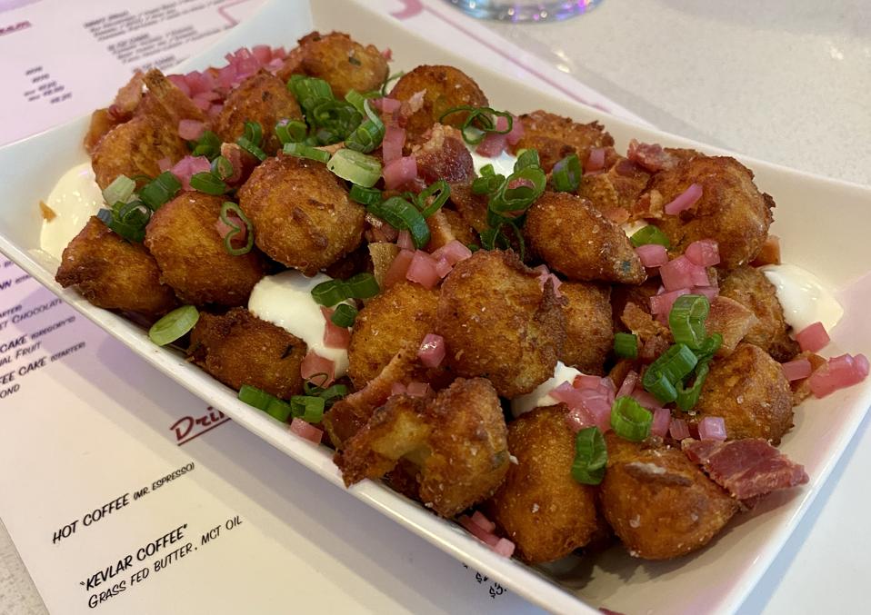 Gnocchi Tots with sour cream and bacon.