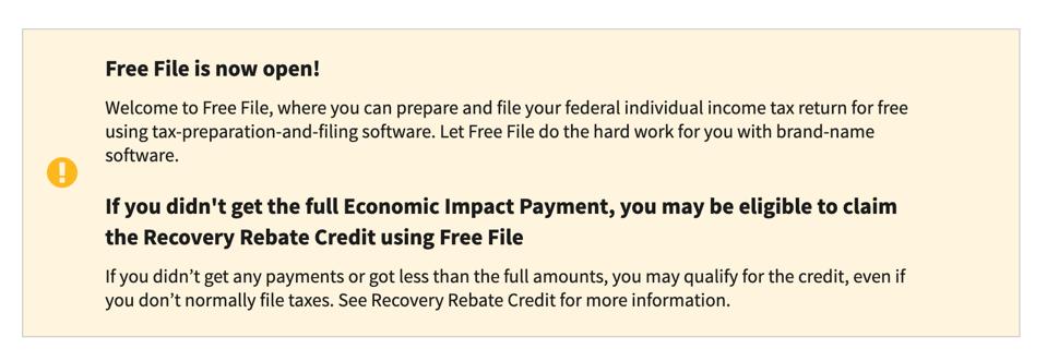 IRS Free File page on website