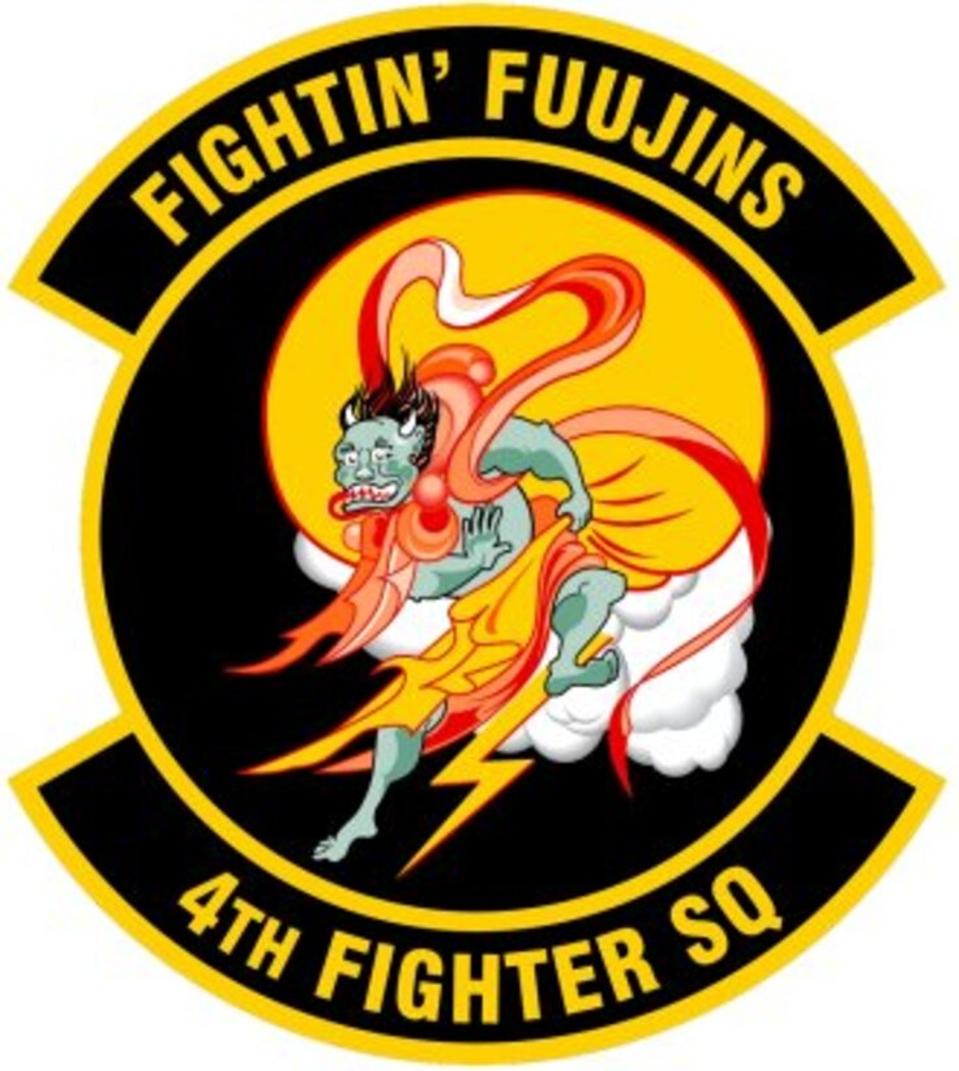 The unit emblem of the USAF 4th Fighter Squadron, the ″Fightin' Fuujins″.