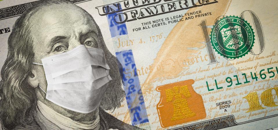 One Hundred Dollar Bill With Medical Face Mask on George Washington