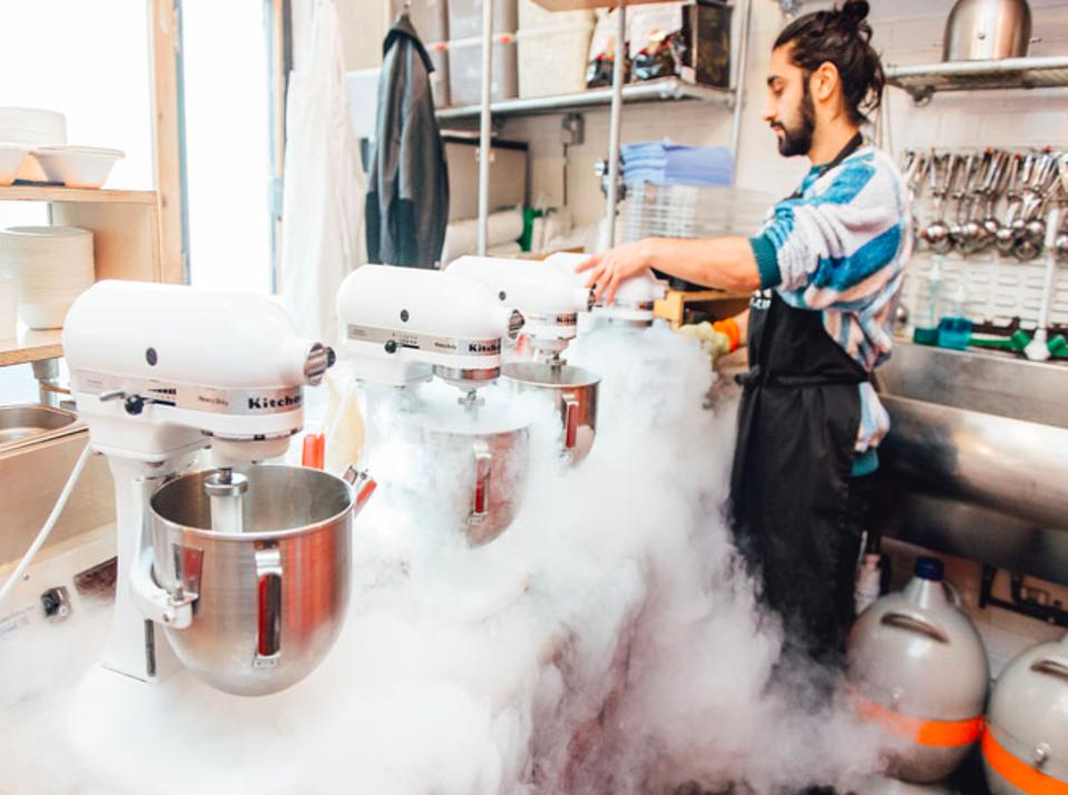 A cook making nitro icecream