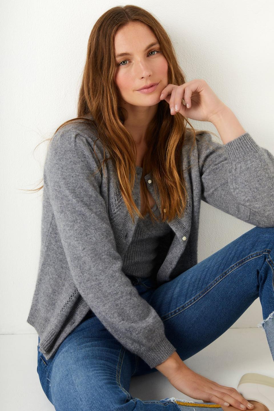 Polly Pointelle Cashmere Cardigan by Wyse London