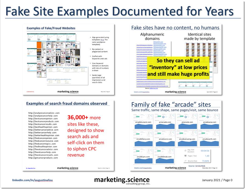 many examples of fake sites over many years