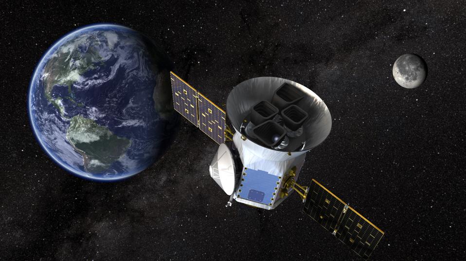 NASA's Transiting Exoplanet Survey Satellite (TESS), shown here in a conceptual illustration, will identify exoplanets orbiting the brightest stars just outside our solar system.