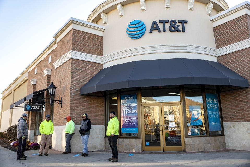 AT&T logo seen at one of their stores...