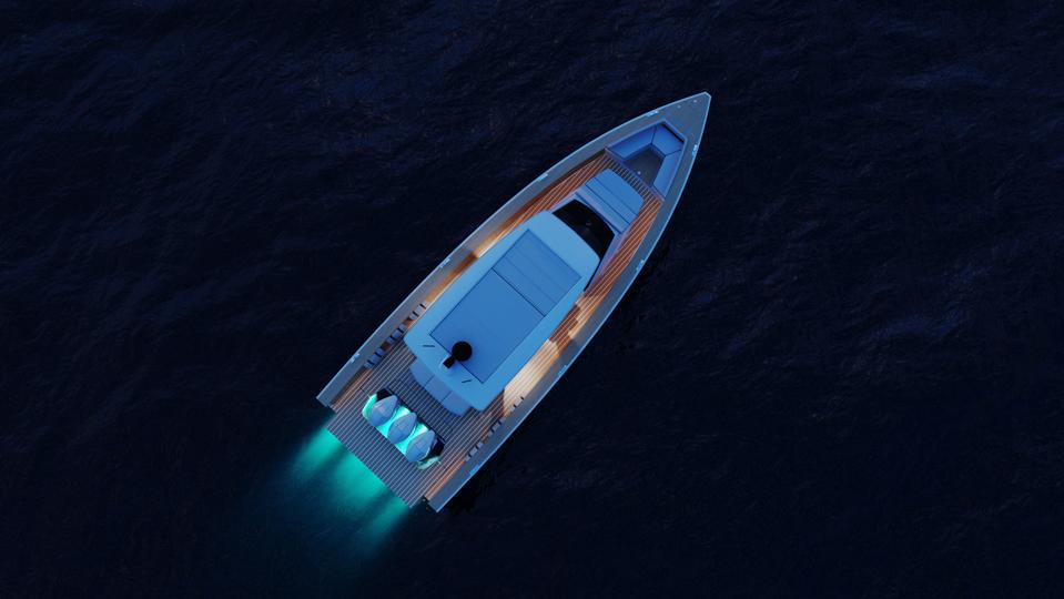 Nautor's Swan new Shadow poweboat at night