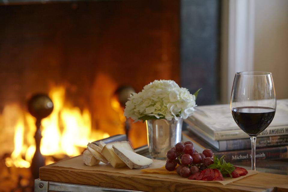 A cozy in-room fireplace at The Lowell