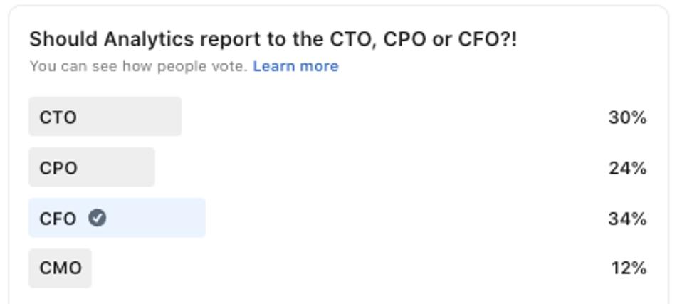 ″Should Analytics report to the CTO, CPO or CFO?!″ Great question by Soru Kumar. What do you think?! (January 2021)