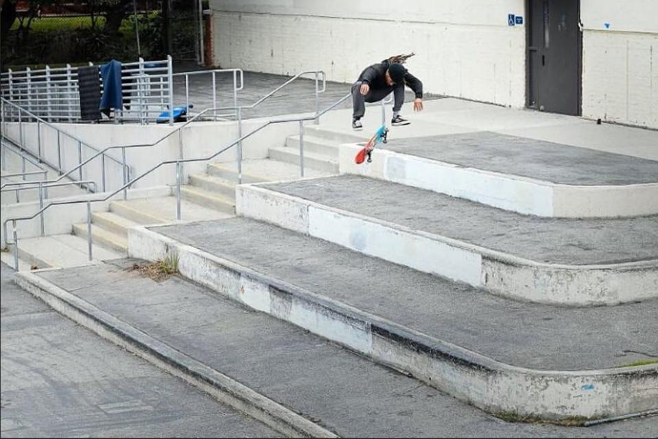 Brandon Turner, winner of the 2020 SLS Trick of the Year contest, does his switch hardflip