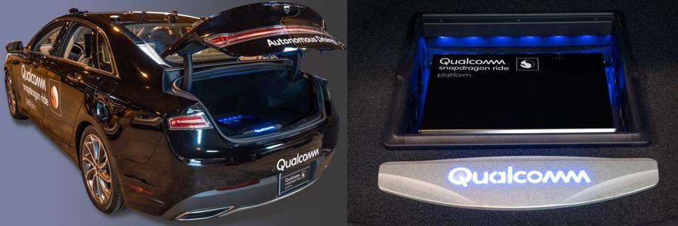 Image of the autonomous Qualcomm car and Snapdragon Ride system