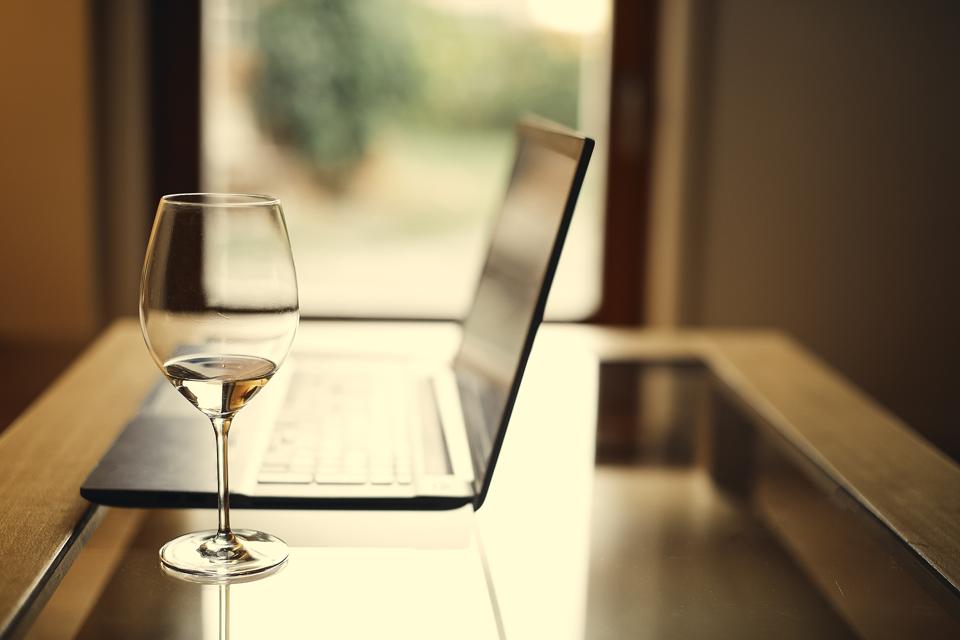 Desk Laptop with wineglass