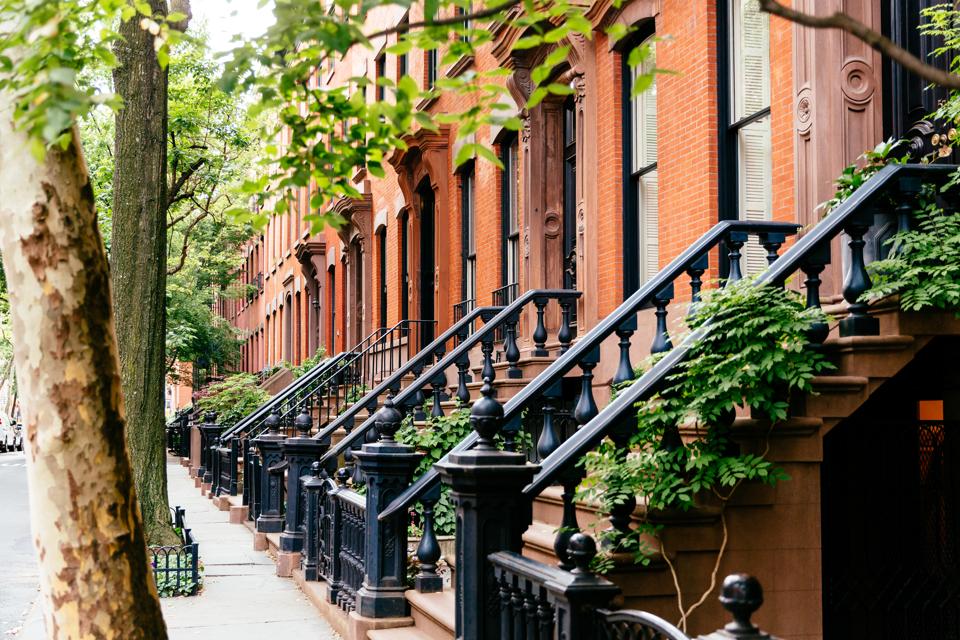 Brownstone houses in Greenwich Village, New York City, USA
