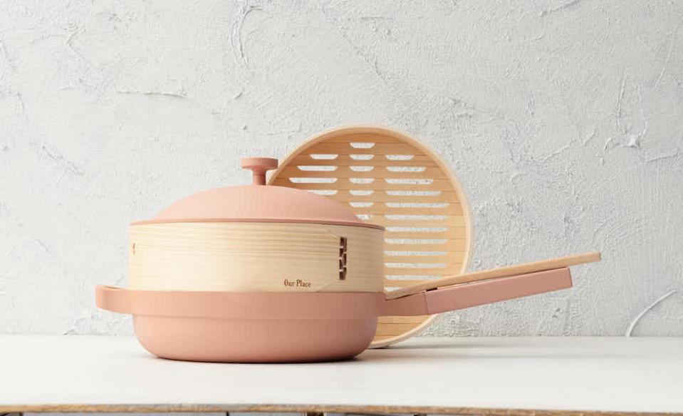 pink pan with steamer