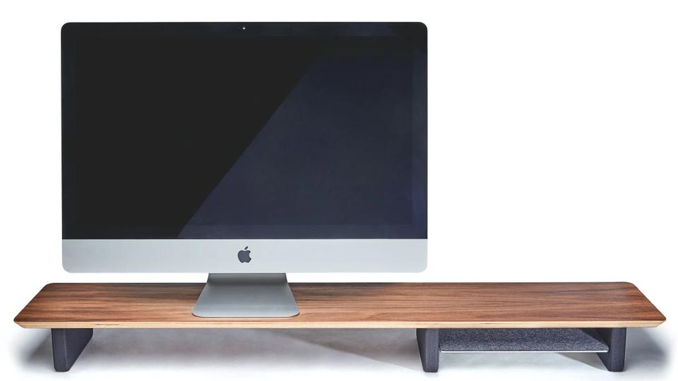 iMac sitting on grovemade wooden shelf