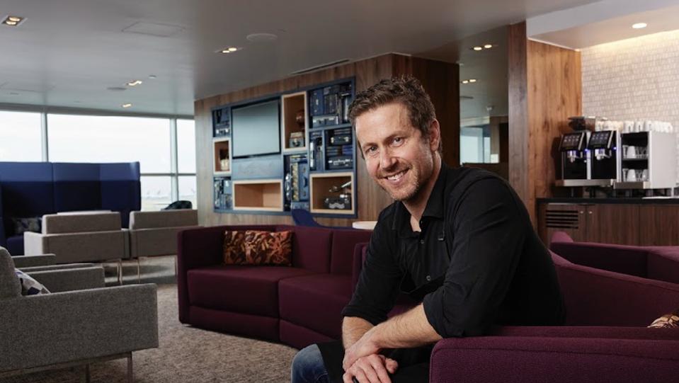 chef Lachlan at DIA sitting in the new Centurion lounge