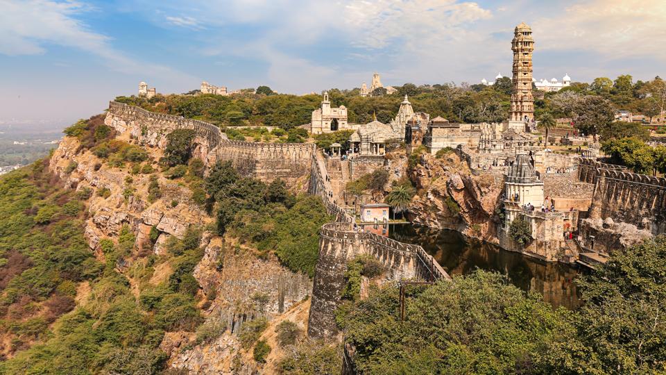 Historic Chittorgarh Fort at Udaipur, Rajasthan India at sunset
