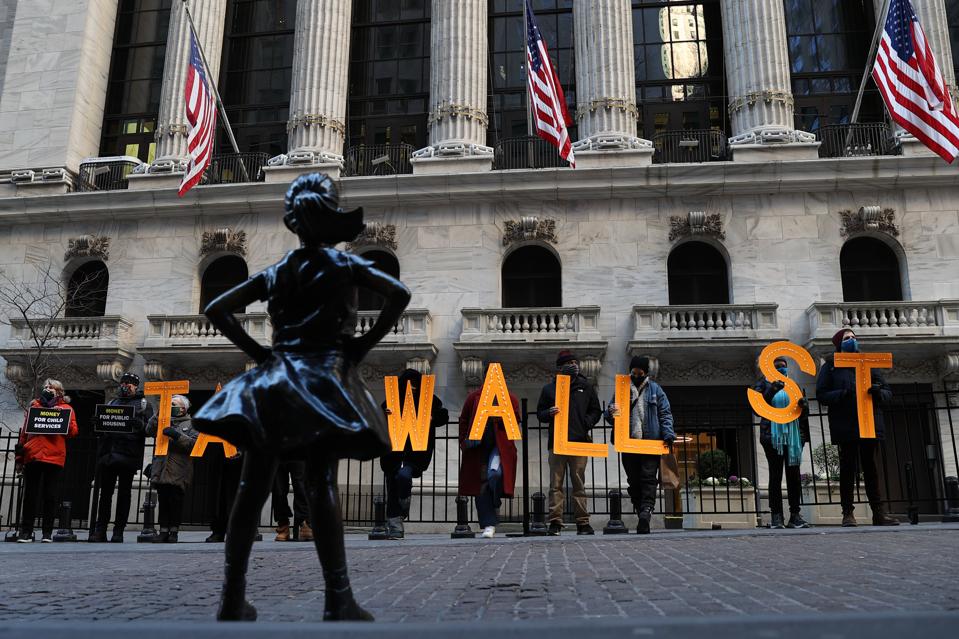 A dozen of demonstrators gather at Wall Street in NYC