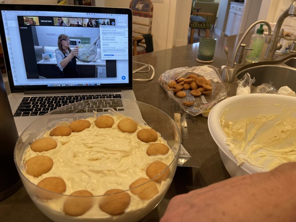 Making banana pudding with Magnolia Bakery on Zoom via Goldbelly.