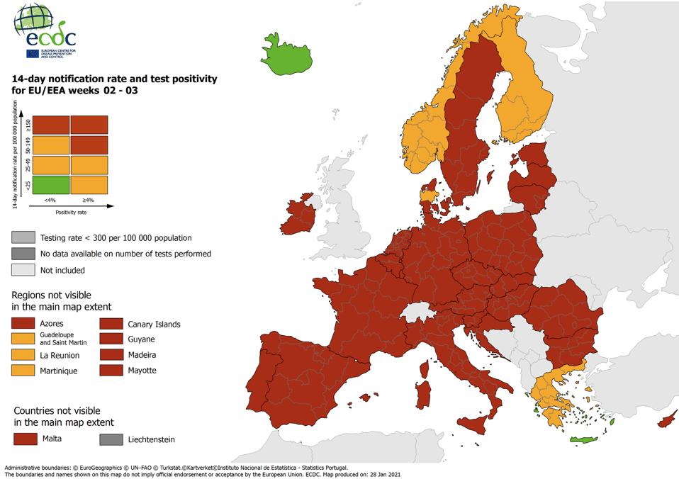 14-day notification rate and test positivity for EU/EEA dated 28 Jan, 2021