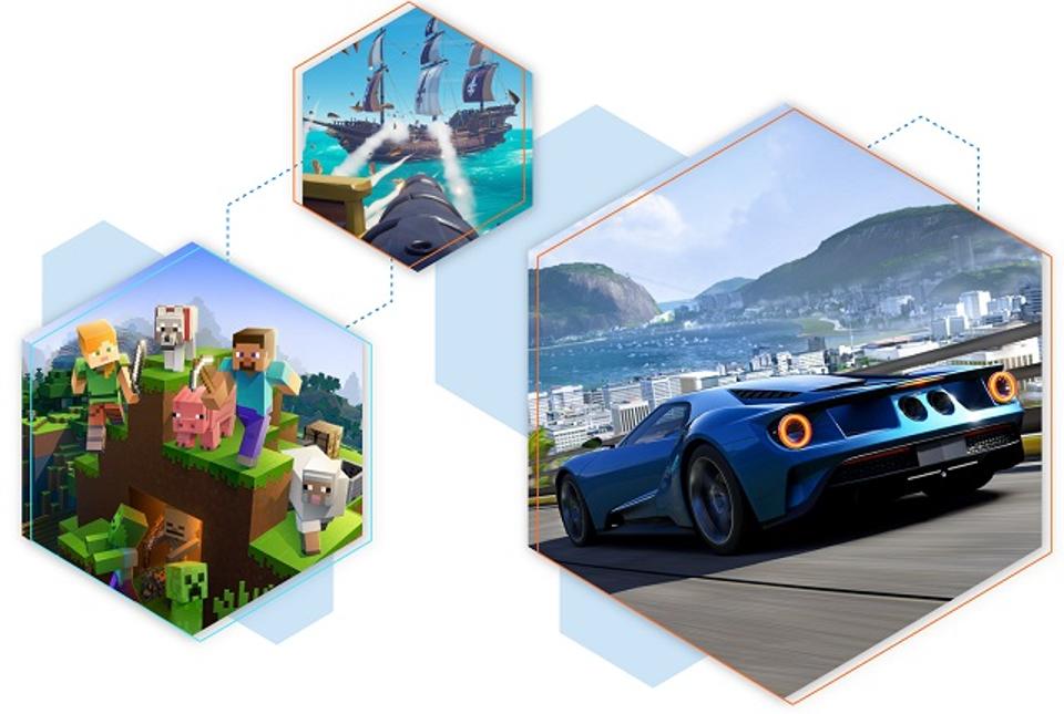 Une image composite de trois captures d'écran de jeux Microsoft.