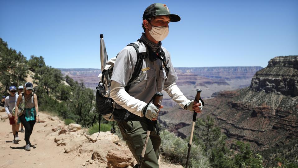 Grand Canyon national park ranger in face mask