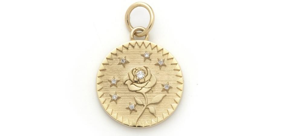 Médaillon Rose du Monde, or 18 carats et diamants, Foundrae