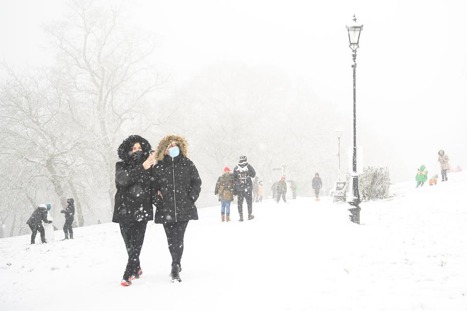 A snow-covered London during lockdown