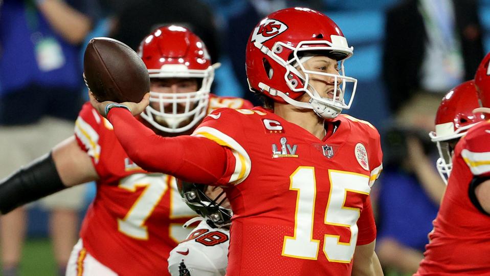 Patrick Mahomes during the Chiefs' 31-9 loss to the Buccaneers in Super Bowl LV.